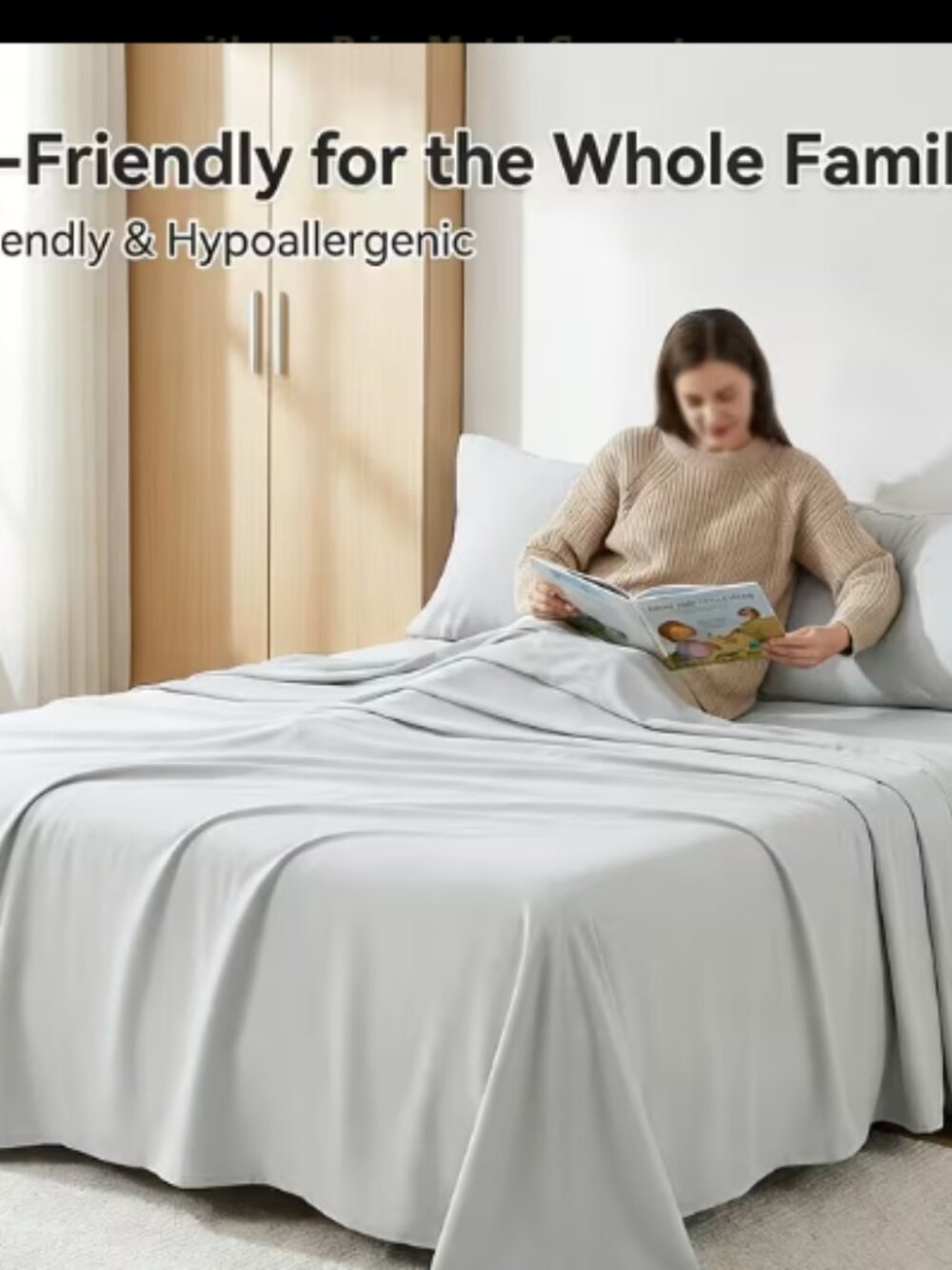 3pcs Cooling Bamboo Bed Sheet Set Light Grey Twin Sz, 2000 TC Extra Deep Pocket